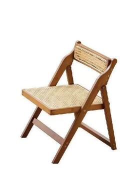 Bamboo Foldable Chair with Backrest Rattan Seat Dining