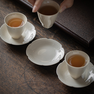 茶杯垫隔热垫花瓣小果盘养壶垫 仿古陶瓷杯垫草木灰茶杯托