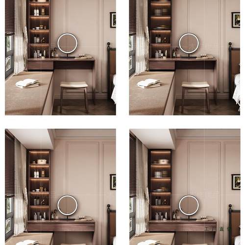 中风实木梳妆台古飘窗一体柜法式复古卧452室简约化妆桌收纳置物