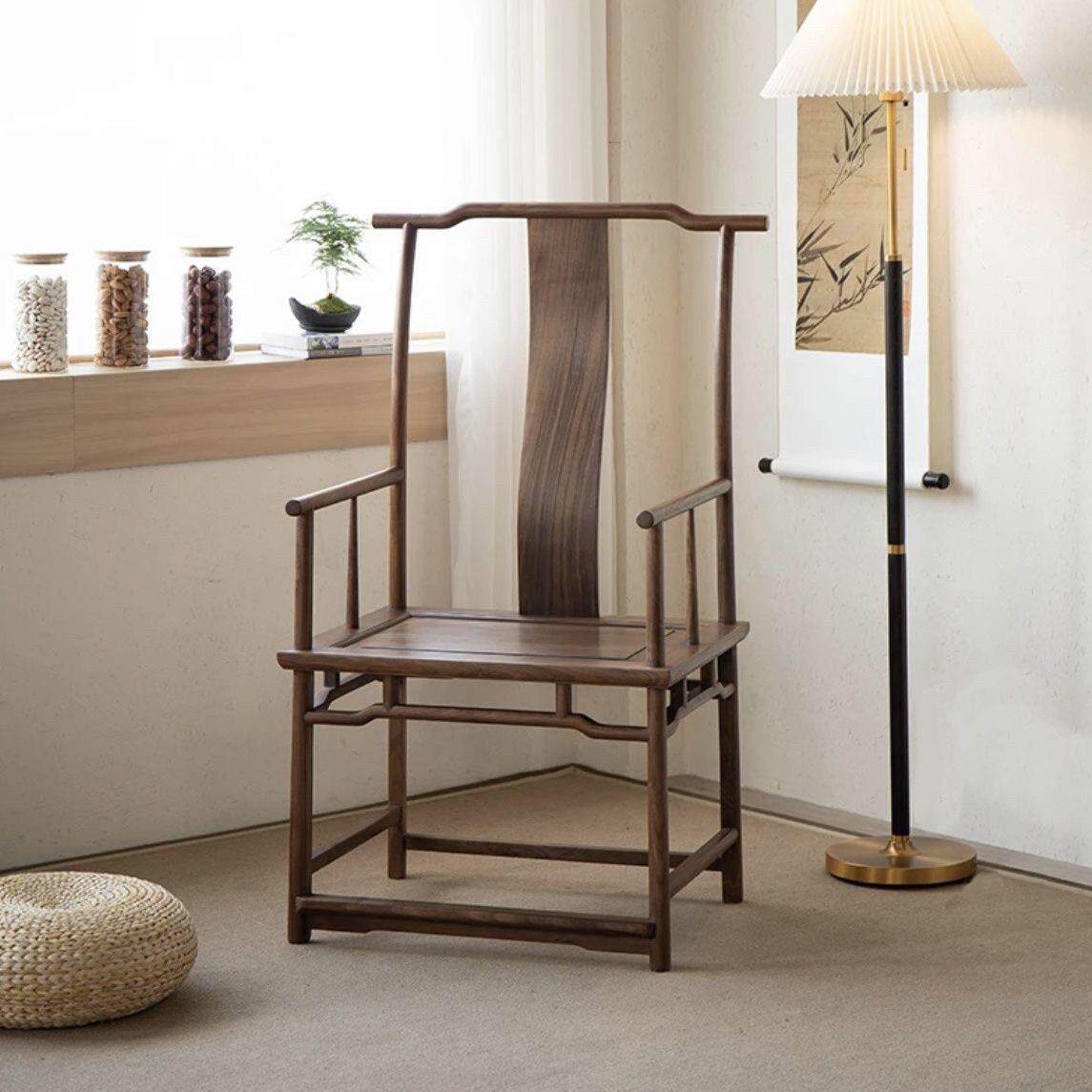 新中式黑胡桃实木主人椅官帽椅太师椅明式茶桌椅圈椅高靠背扶手椅