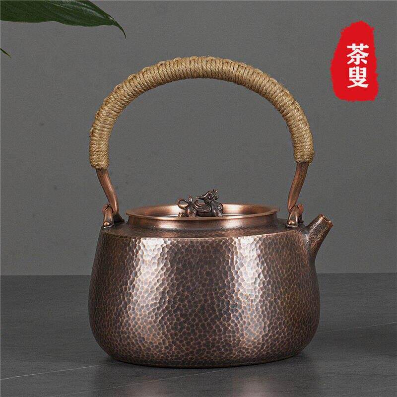 铜壶烧水壶一体一张铜打手工锤纹紫铜壶纯铜无涂层加厚铜茶壶