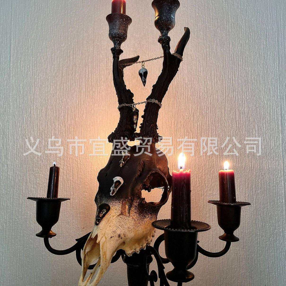 跨境牛头烛台装饰品摆件家居牛头创意装修设计庭院烛台牛牛头树脂