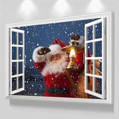 Christmas 3D fake window Santa Claus snowman sticker