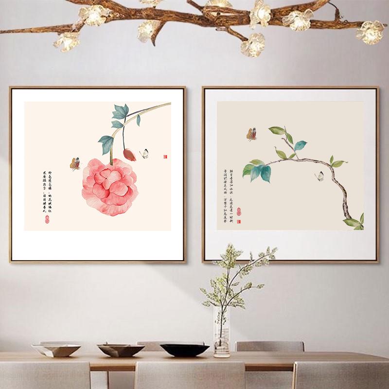 新中式客厅装饰画有框 餐厅玄关方形挂画 雅韵花鸟装饰画 书房茶