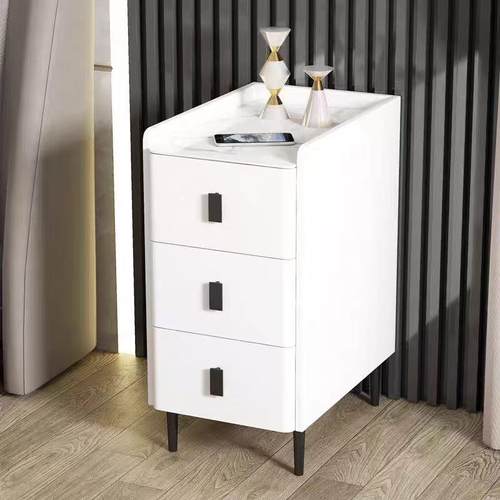 小型窄小卧室家用简约现代床头柜实木岩板储物收纳柜床边柜小户型