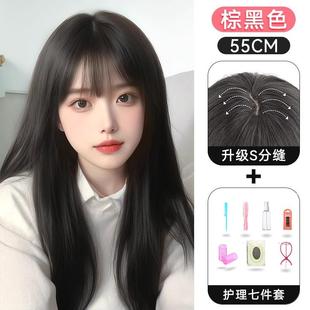 正品 减龄无痕长直发整顶假 假发夏女长全发自然头套仿黑真发天薄款