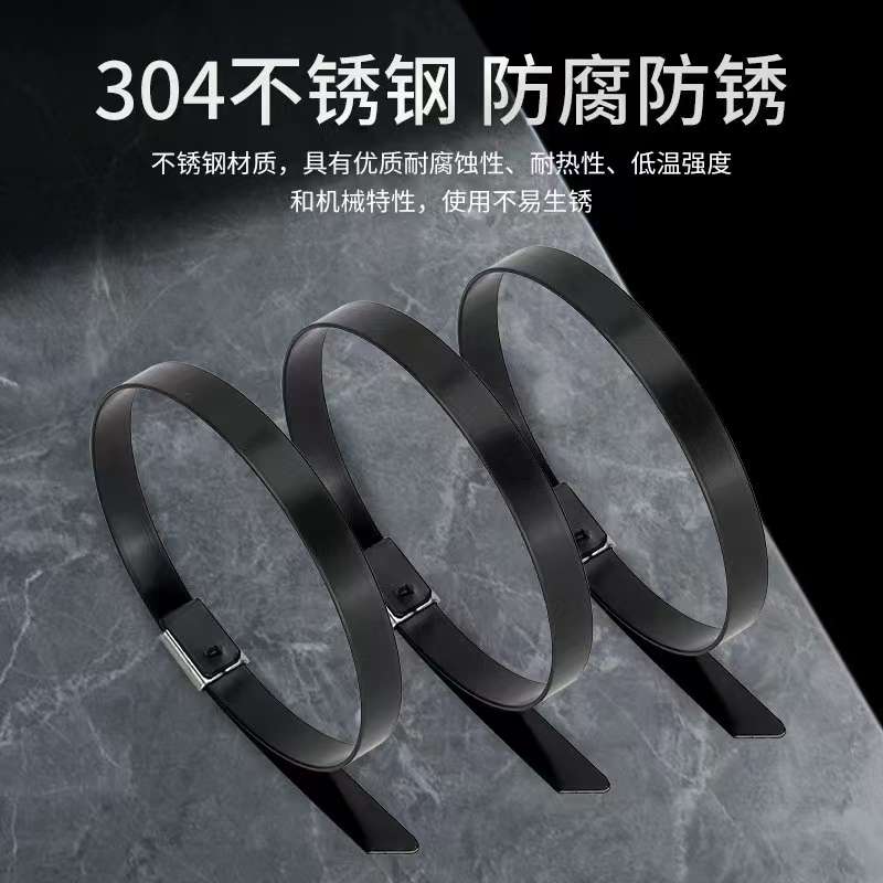 黑色喷塑304不锈钢扎带自锁式4.6mm*100mm-1000mm扎丝线束带