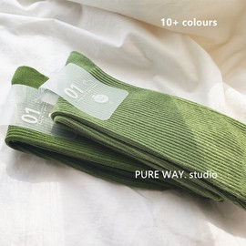 高棉韩国双针细条牛油果绿堆堆袜子女ins中筒袜纯棉秋冬复古日系