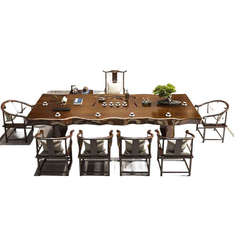 原木大板茶桌新中式泡茶台现代简约复古风家用办公办公室茶桌椅