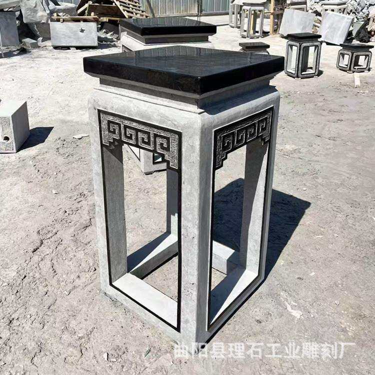 青石花架户外庭院花盆架大理石做旧室内盆景底座曲阳仿古石雕厂家
