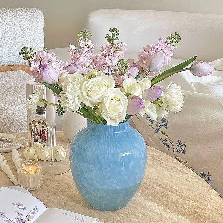 北欧ins风蓝色玻璃花瓶高级感居家客厅花瓶插花瓶装饰摆件高颜值