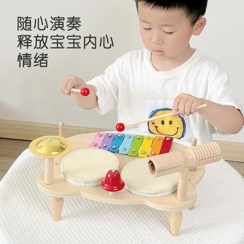 敲琴打鼓组合儿童多功能玩具敲打台木制游戏桌奥尔夫音乐宝宝乐器