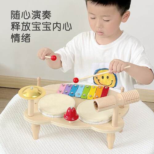 敲琴打鼓组合儿童多功能玩具敲打台木制游戏桌奥尔夫音乐宝宝乐器