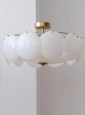 中古奶油白色玻璃吸顶灯北欧简约现代法式轻奢led客厅餐厅卧室灯