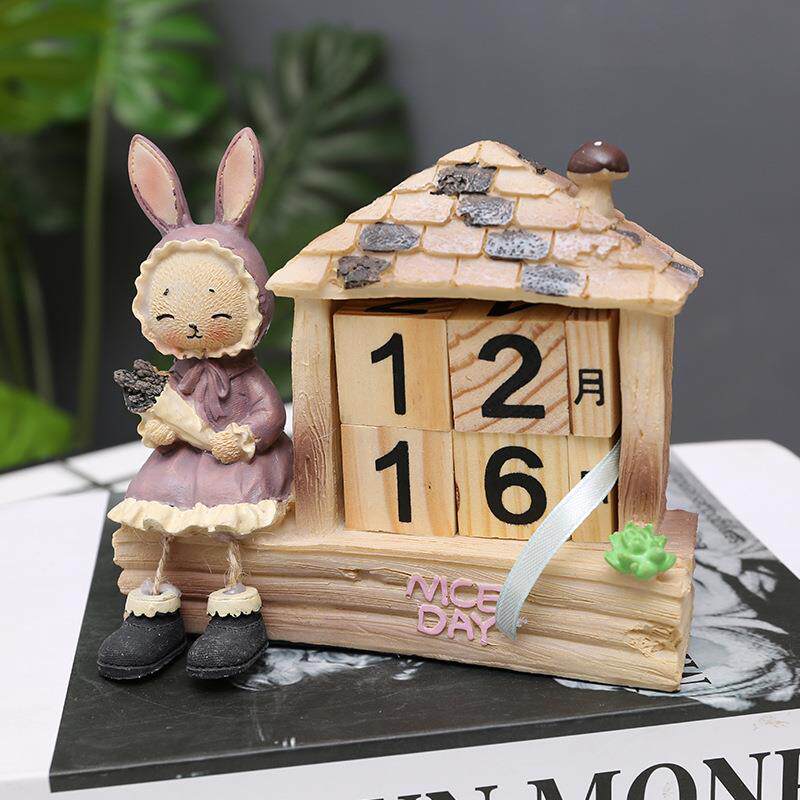 厂销新款木质兔子日历摆件台历新年节礼品生日小礼物
