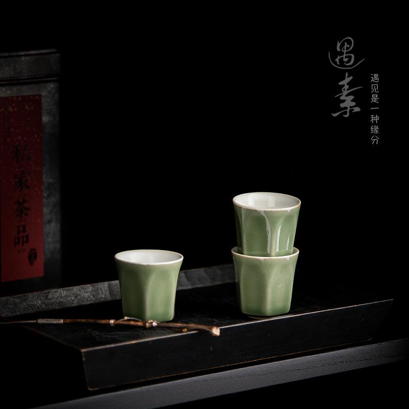 复古创意菱形茶杯品茗杯陶瓷功夫茶具小茶碗单个杯子闻香杯单杯