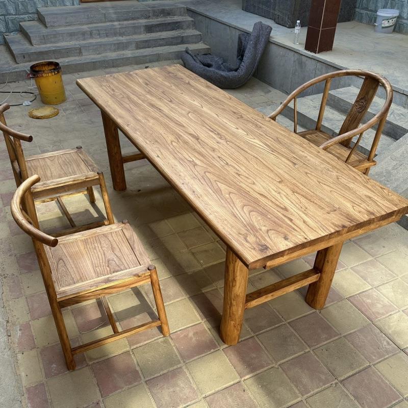 老榆木茶桌原木桌子老木板实木桌面复古吧台桌家用餐桌茶台大板桌
