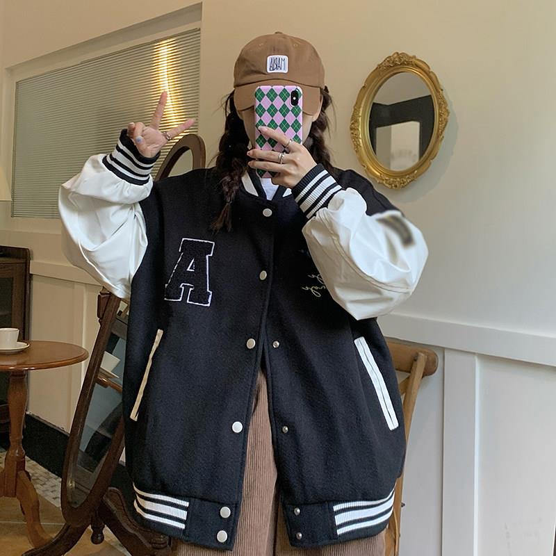 新品小熊棒球服女秋冬新款韩版加厚美式街头开衫夹克上衣学生夹棉
