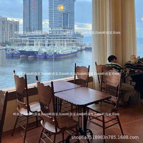 复古餐厅美式铁艺实木餐桌咖啡厅烘焙甜品店桌椅组合方桌中古餐椅