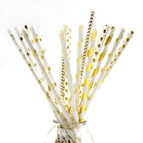 100 PCS Colorful Gold Stamping Paper Straw Straws with Dot