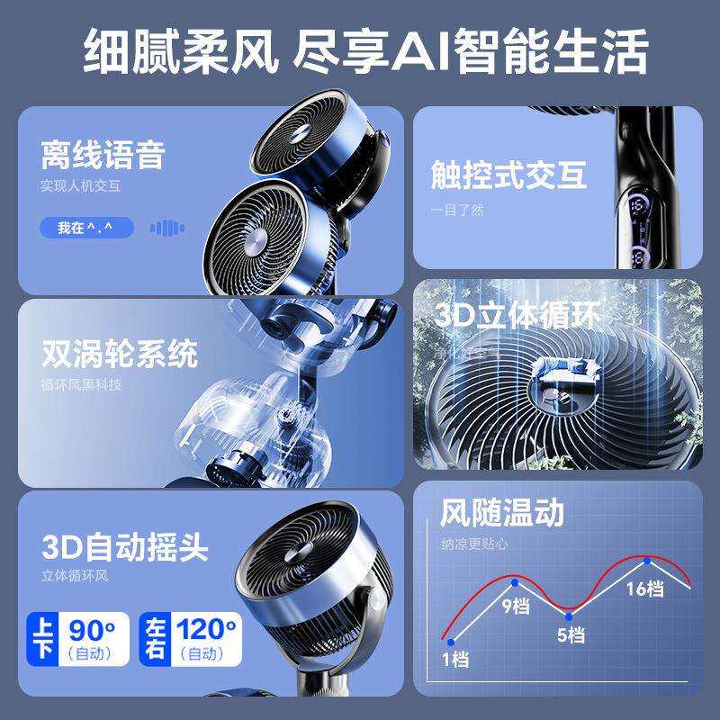 家用智能语音电风扇落地扇 台式立式宿舍静音涡轮电扇空气循环扇