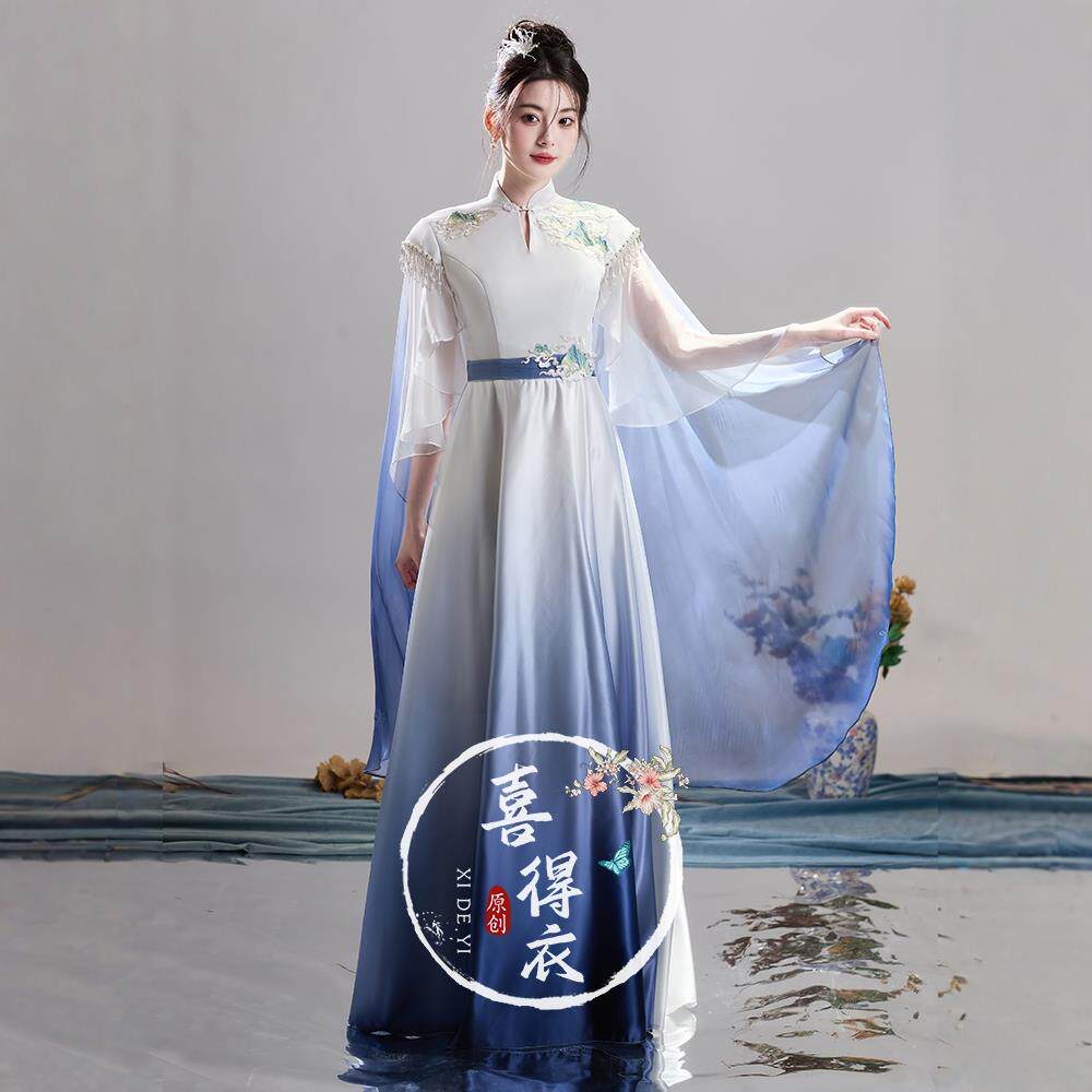 高档025艺新款高级感古筝演出服成人女民中国2风乐演奏考合唱礼服