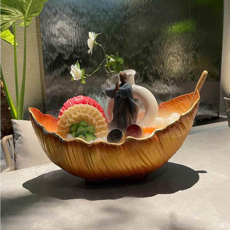 高端盘脂刺餐身冰盘创意海鲜QNP姿造鱼雕盘刺生盘干冰具鱼树生专