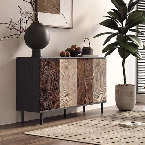 意式轻奢风餐边柜实木雕刻客厅靠墙储物装饰柜中古复古艺术玄关柜