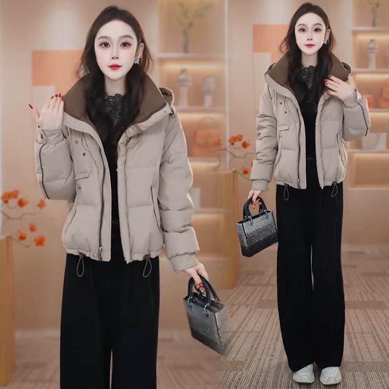 香港代购连帽短款羽绒棉服女冬季新款洋气显瘦面包服保暖棉袄外套
