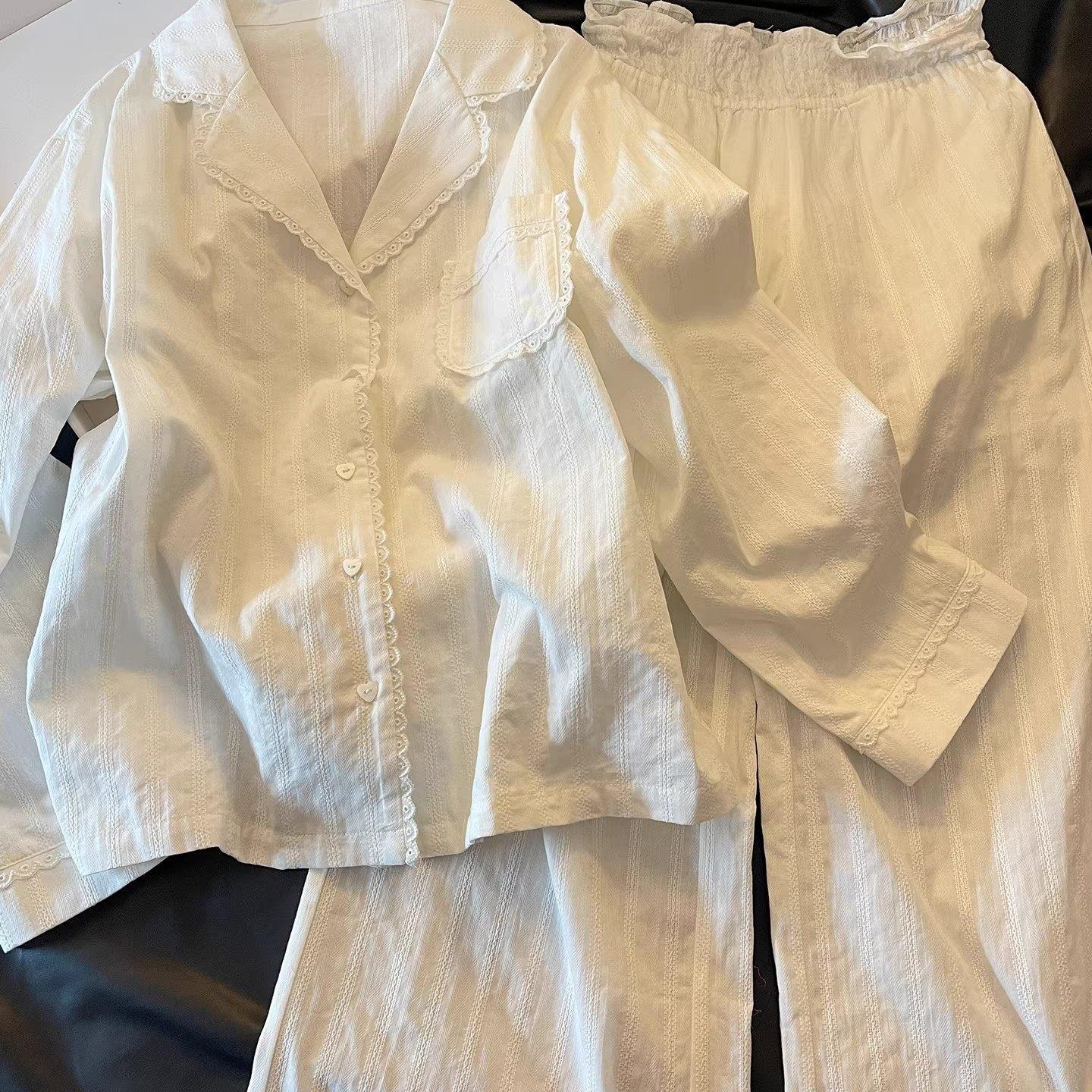 Native Kiss慵懒风蕾丝花边棉纱睡衣女2026年春秋新款家居服套装