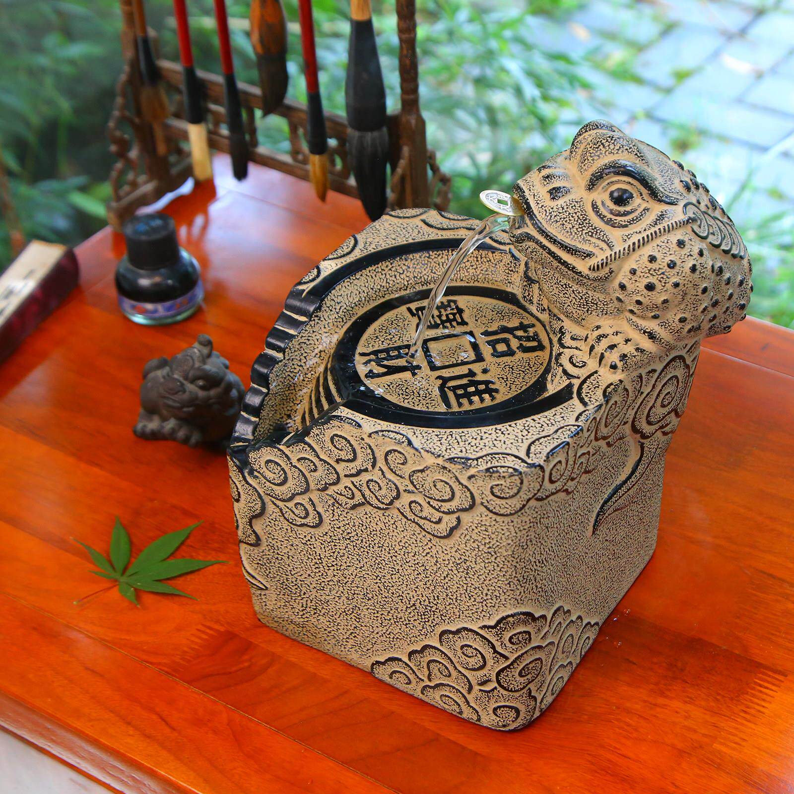 吐水金蟾招财进宝流水摆件生财聚宝盆开业礼物前台风水轮循环转球