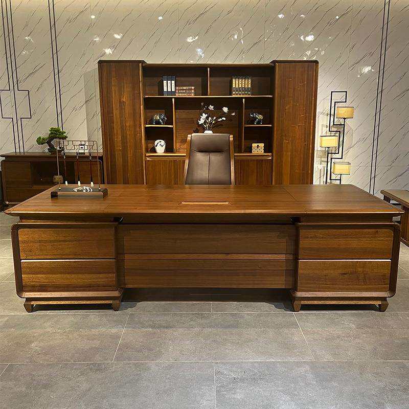 新中式实木老板桌办公桌办公室总经理总裁桌胡桃木董事长大班台