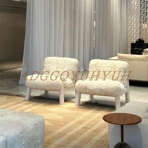中古实木羊羔绒单人沙发椅现代简约客厅休闲懒人躺椅设计师款椅子