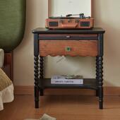 法式 覆古风伯爵床头柜实木收纳柜中古风卧室床边小型储物柜侧边柜