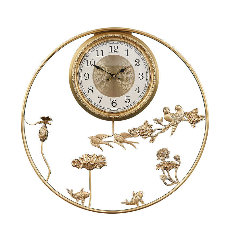 纯铜新中式客厅大气挂钟黄铜奢华静音挂表家用中国风创意时壁钟表