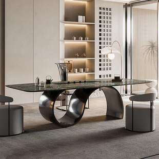 意式轻奢茶台现代奢石感办公室岩板茶桌椅组合阳台休闲功夫