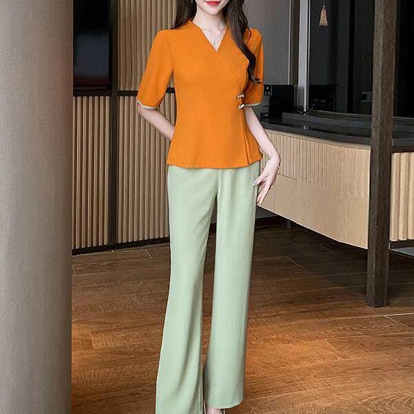 美容院工作服女高端养生馆足疗店技师工衣气质套装采耳师裤子新款