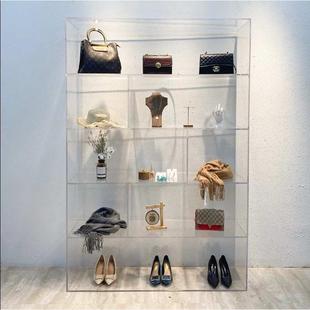 高端彩色透明亚克力展示柜定制带灯服装鞋包店上墙落地陈列货架台