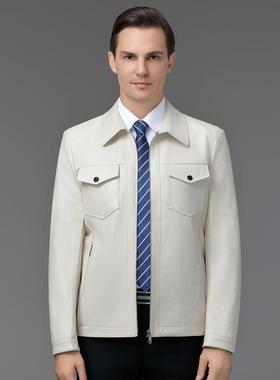 秋冬新款男中士皮衣年休纯闲拉链2388-BB翻领色厚款外套男皮青夹