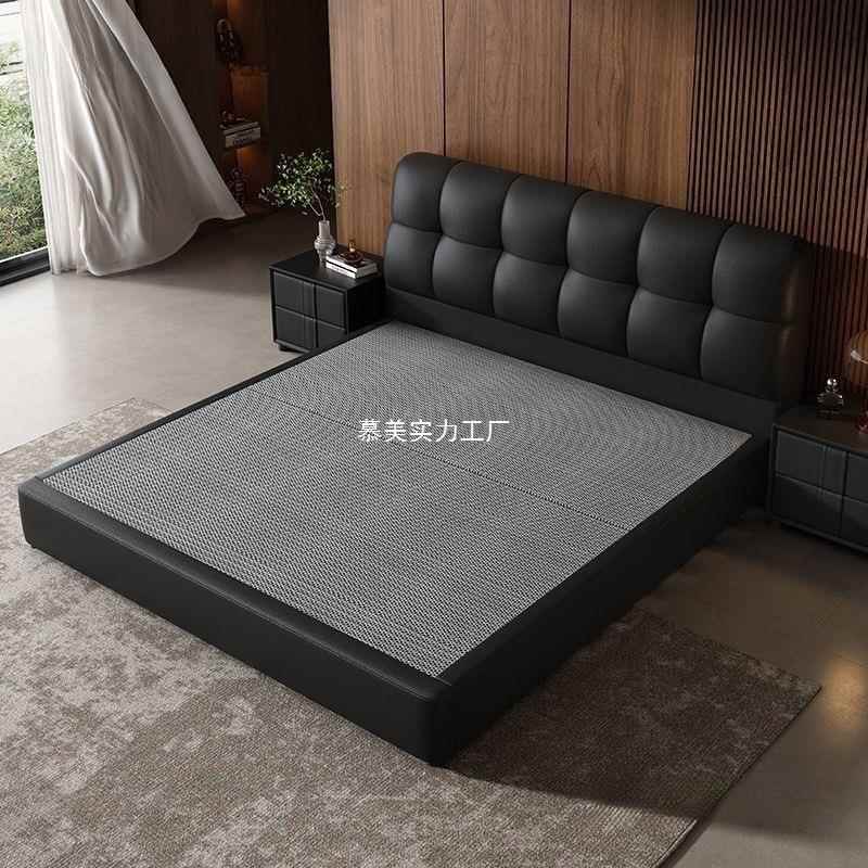 意式极简床主卧现代简约1.5米小户型婚床黑色泡芙软包储物床