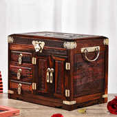 大红酸枝首饰盒中式 实木多层首饰收纳盒大容量带锁珠宝箱结婚送礼