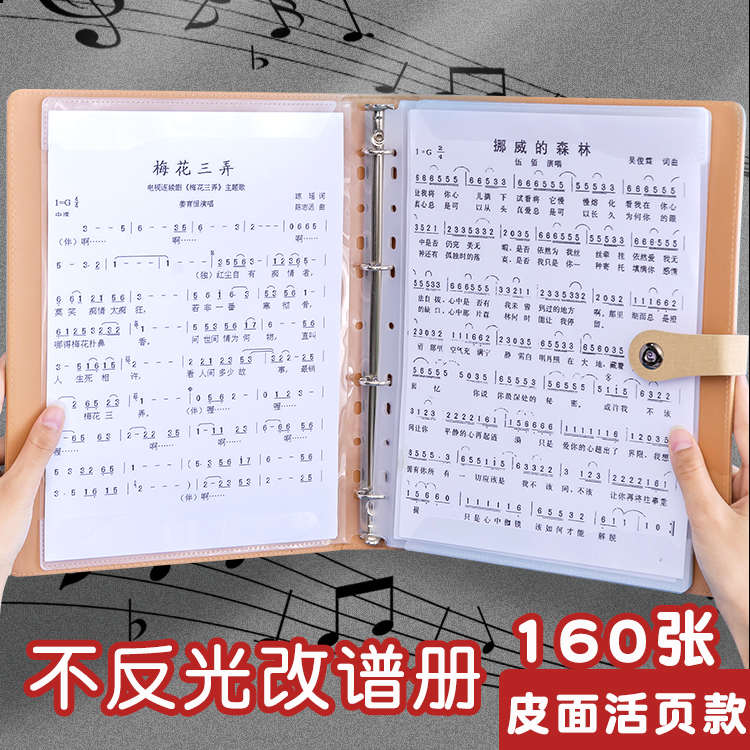 按扣皮面活页乐谱夹谱夹子文件夹不反光可修改透明插页曲谱琴谱夹