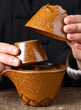 复古天目建盏釉窑变旅行茶具户外便携式快客杯套装中式简约泡茶壶