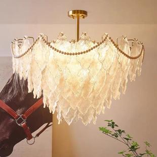 法式 水晶复古浪漫珍珠房间创意玻璃全光谱大厅主灯 客厅吊灯法式