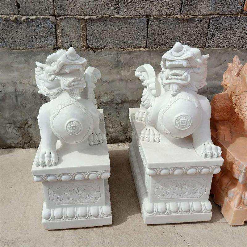 石雕貔貅一对汉白玉庭院户外摆件家用门口大理石麒麟神兽