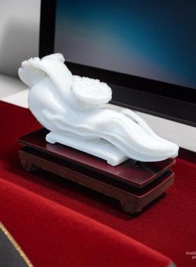 正品天玉工石阿雕富汗白玉人参然如意摆件家居玄关装饰结婚礼品纯