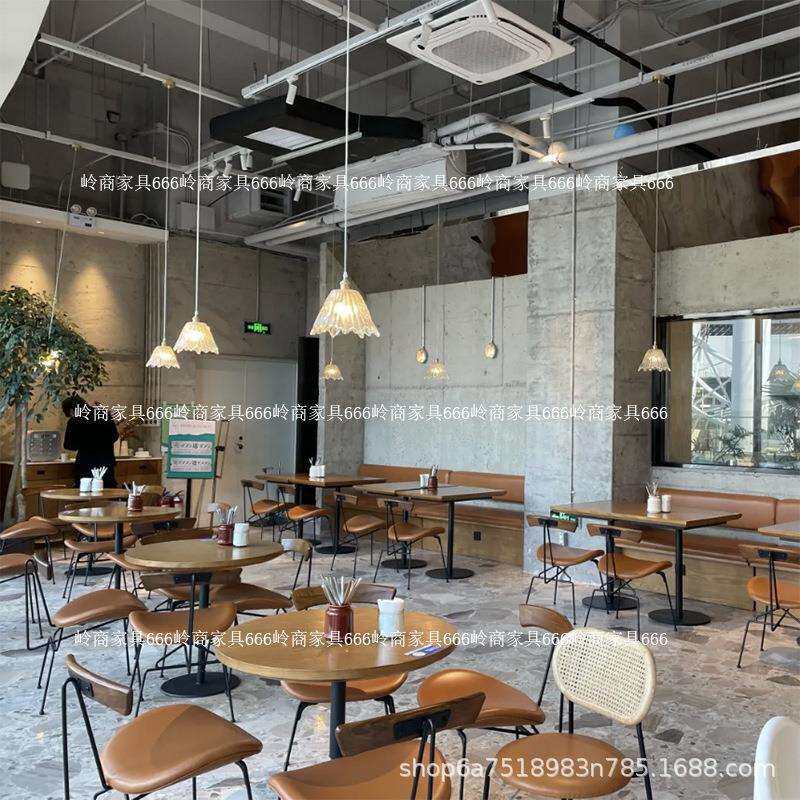 工业风西餐厅甜品店桌椅组合商用铁艺餐椅咖啡厅酒吧实木民宿圆桌