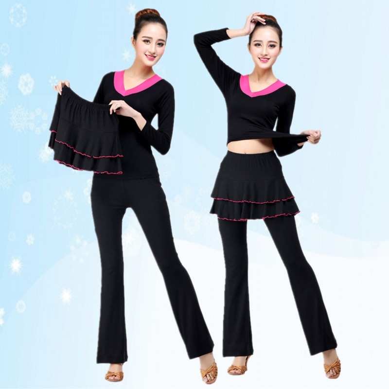 广场舞服装新款套装240莫代尔分体三件套裙裤练功服舞蹈健身服V领