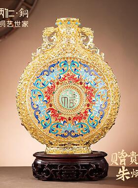 朱炳仁铜富贵莲绵瓶金色花丝花瓶家居办公工艺品摆饰高档艺术礼品