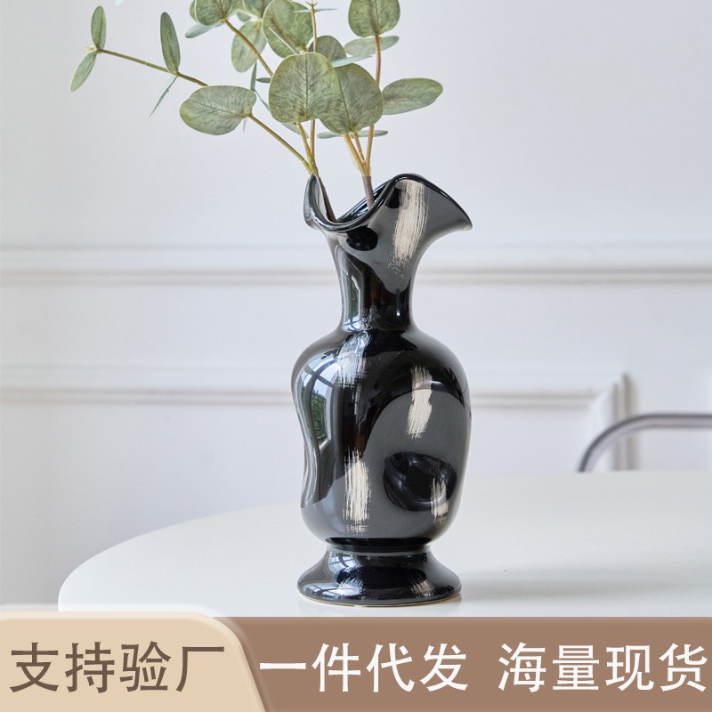 北欧轻奢ins电镀陶瓷花瓶高级感干鲜花水培插花器客厅桌面装饰品